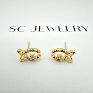 Multicolor Fish Earrings 14k Gold Plated w/ CZ Stone